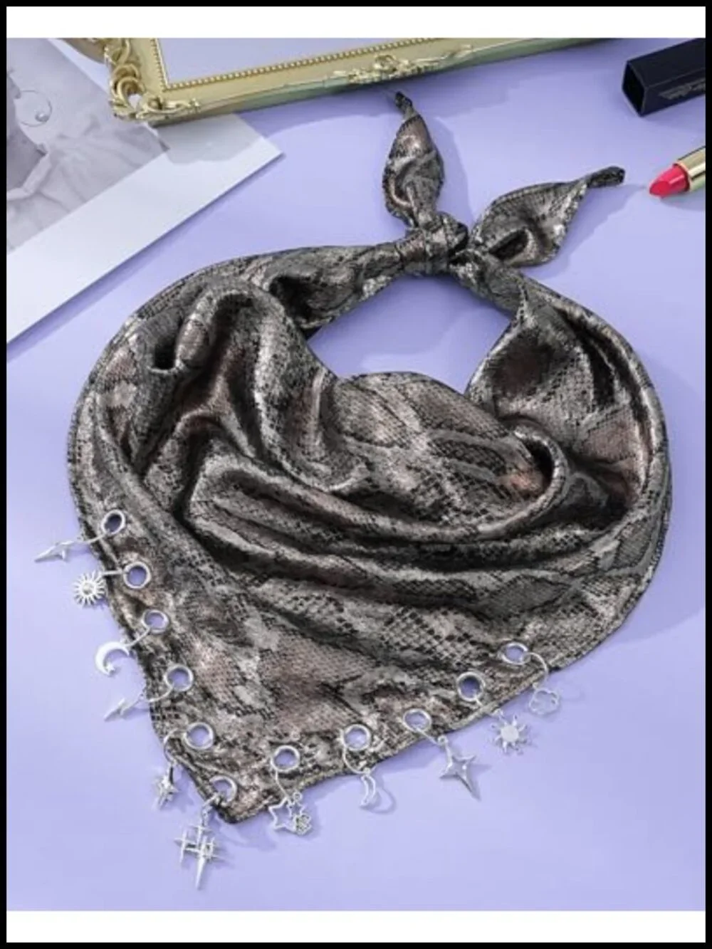 Punk Y2K Triangle Hair Scarf with Metal Charms, Soft & Breathable Headscarf